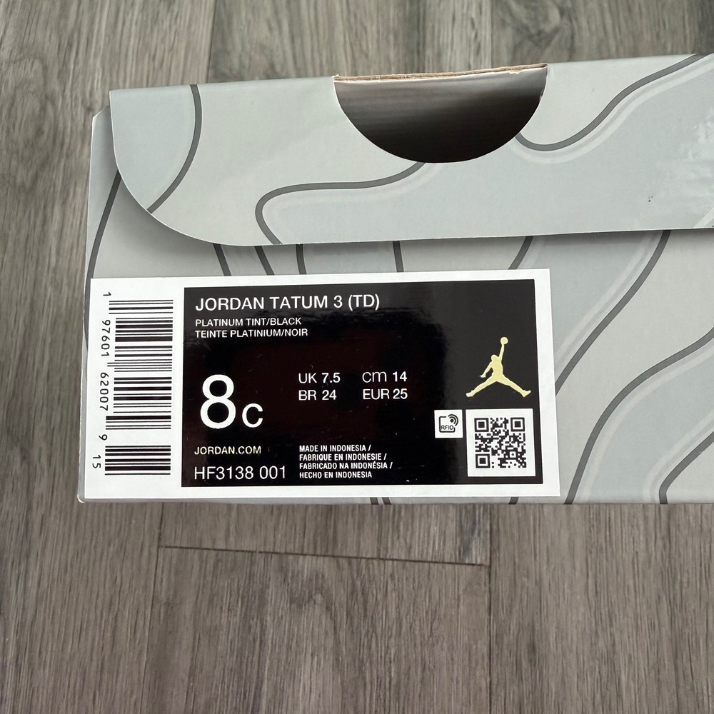 Nike Tatum 3 Toddler Sneakers Size 8C Platinum Tint Black Kids Jordans EUC Box - Picture 8 of 8